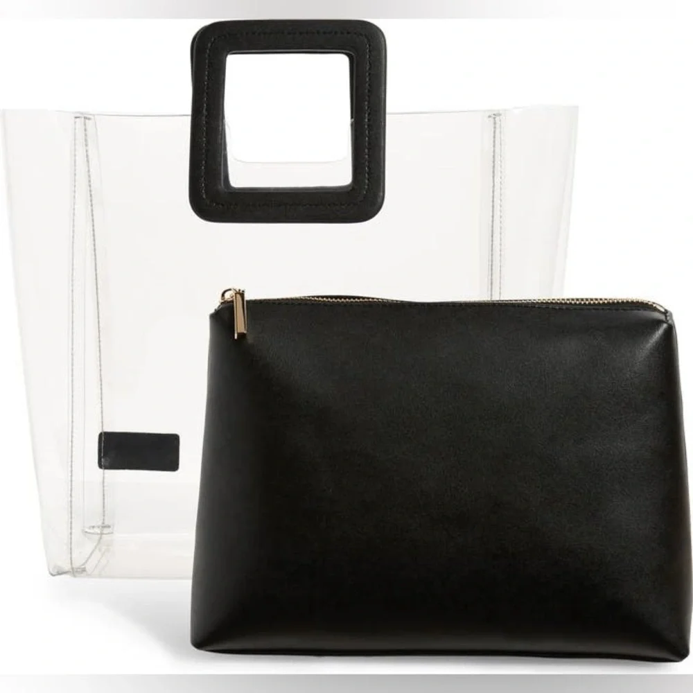 NEW STAUD Transparent Stadium Tote Bag with Black Leather Pouch Insert